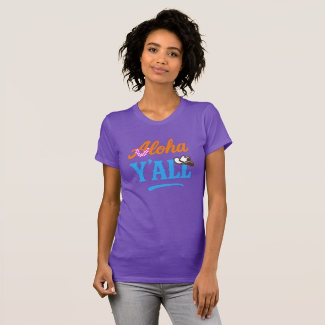 Aloha Y'all Hawaii Texas Funny Purple Graphic T-Shirt (Vorne ganz)