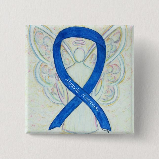 Alopecia Angel Blue Awareness Ribbon Custom Button (Vorderseite)