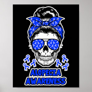 Alopecia Awareness Messy Bun Skull Blue Ribbon für Poster