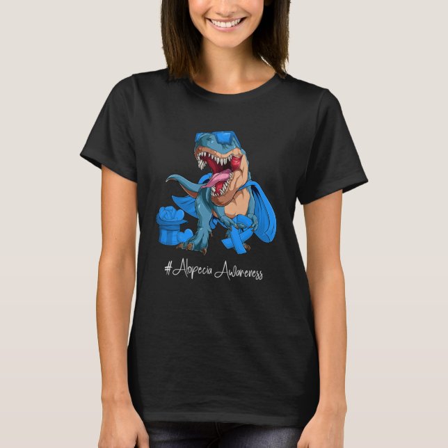 Alopecia Awareness Month Blue Ribbon Trex T-Shirt (Vorderseite)