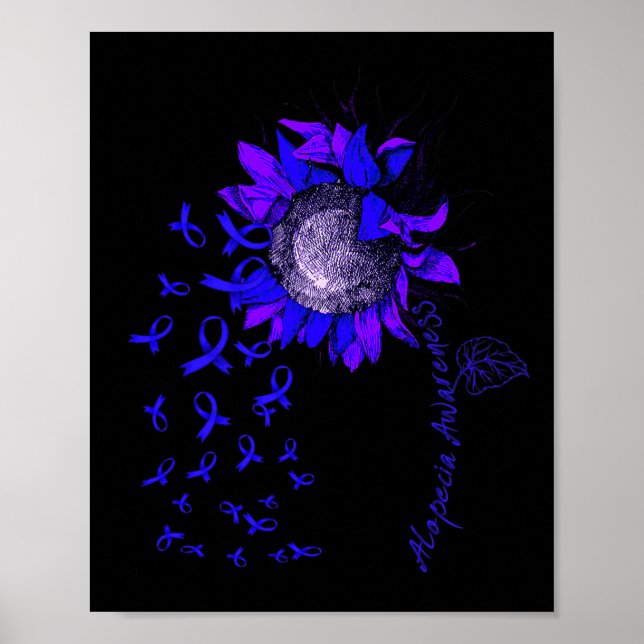 ALOPECIA Awareness Sonnenblumen Blauer Band Poster (Vorne)