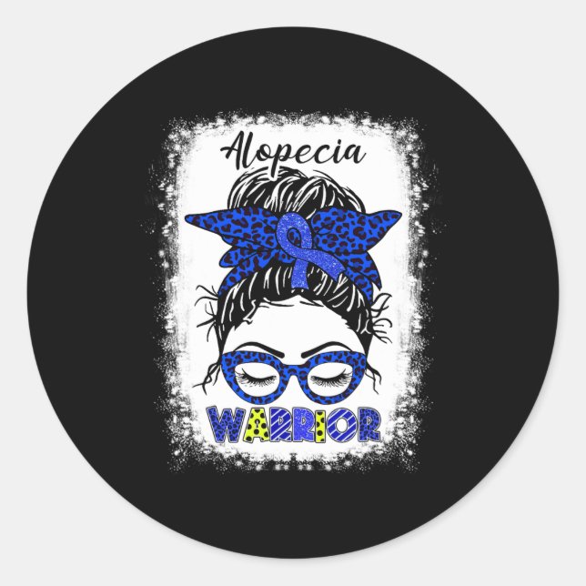 Alopecia Warrior Messy Bun Blue Ribbon Alopecia Aw Runder Aufkleber (Vorderseite)