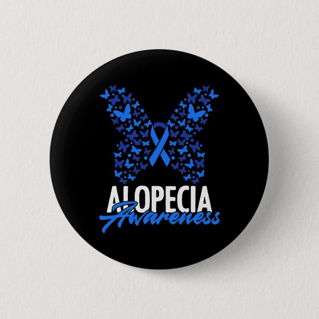 Alopezie Awareness Blue Ribbon Butterfly Alopezie Button (Vorderseite)