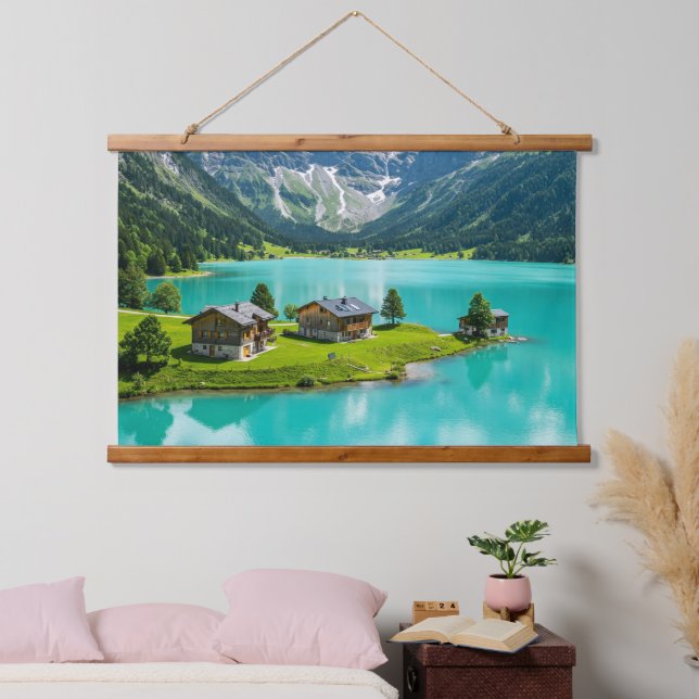 Alp Bergsee Landschaft Wandteppich Mit Holzrahmen (Schlafzimmer)