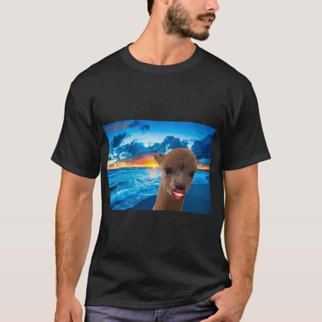 Alpaca am Strand Vielen Dank T-Shirt (Vorderseite)