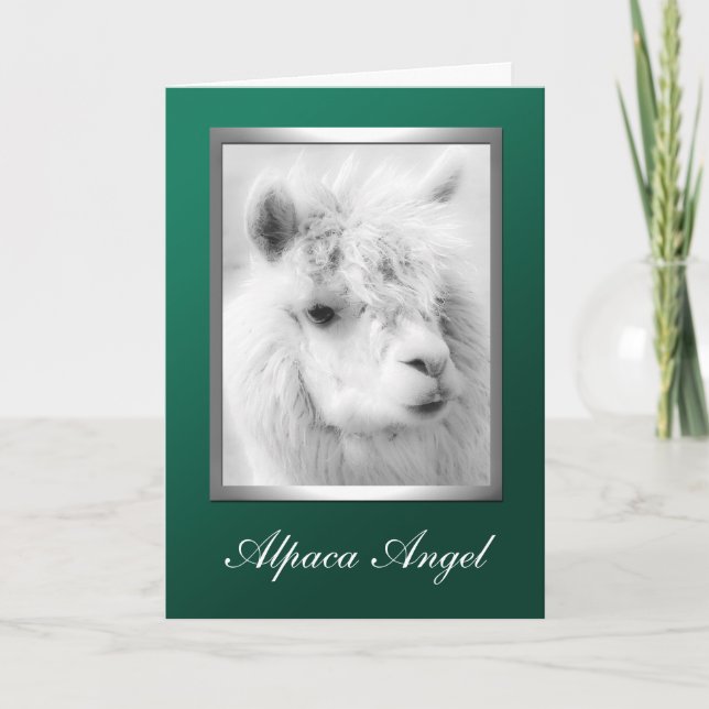 Alpaca Angel Green Weihnachtskarte Feiertagskarte (Vorderseite)