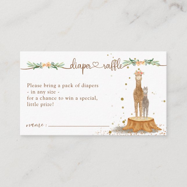 Alpaca Babydusche New Mommy Diaper Raffle Begleitkarte (Vorderseite)
