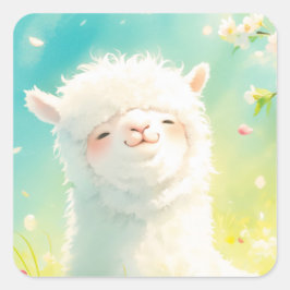 Alpaca Basking in den Blumen Quadratischer Aufkleber