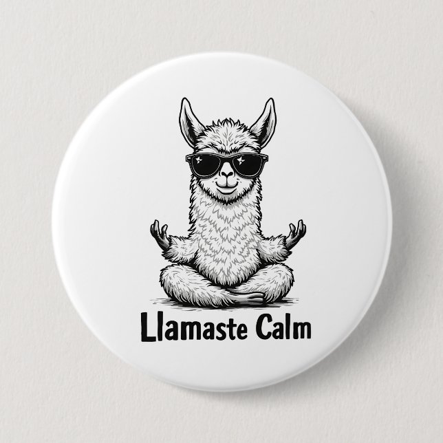 Alpaca Bleibe Calm Llamaste Lama Yoga Funny Button (Vorderseite)