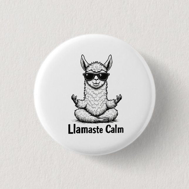 Alpaca Bleibe Calm Llamaste Lama Yoga Funny Button (Vorderseite)