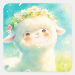Alpaca Blume Crown Bliss Quadratischer Aufkleber