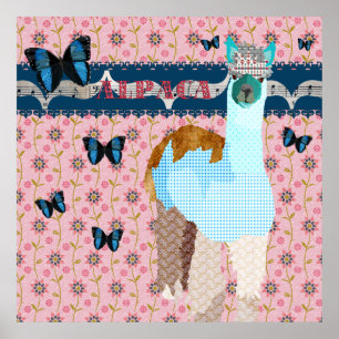 Alpaca Boho Butterfliegen Pink Floral Poster