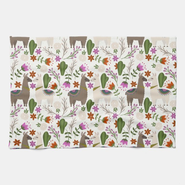 Alpaca Cactus floral Pattern Animal Lover Geschirrtuch (Horizontal)