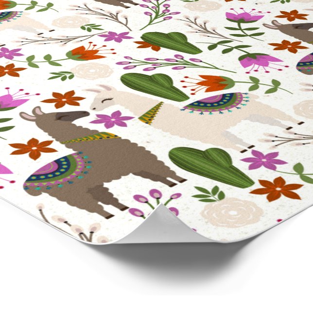 Alpaca Cactus floral Pattern Animal Lover Poster (Ecke)