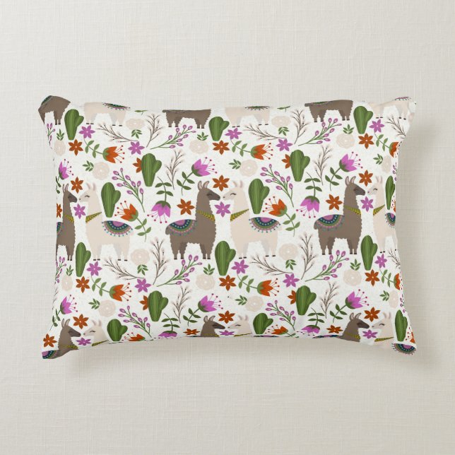 Alpaca Cactus Floral Pattern Dekokissen (Vorderseite)