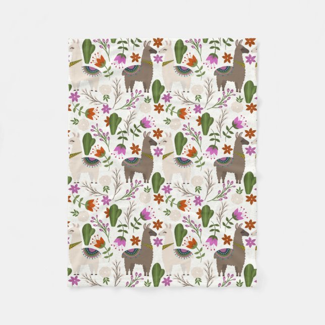 Alpaca Cactus Floral Pattern Fleecedecke (Vorderseite)