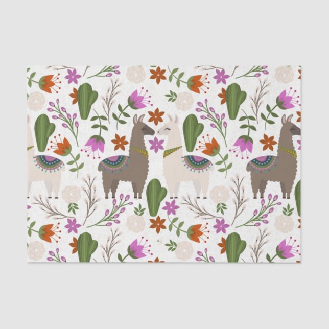 Alpaca Cactus Floral Pattern Seidenpapier (Vorderseite)