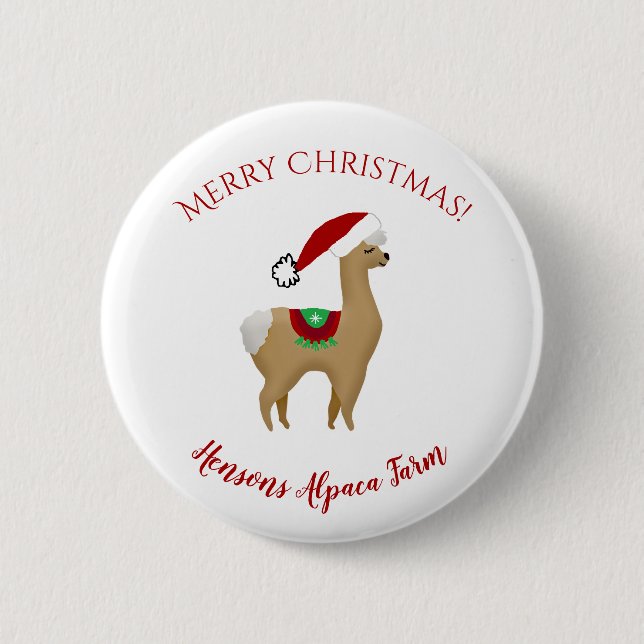Alpaca Christmas Holiday Button (Vorderseite)