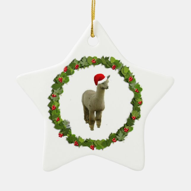 Alpaca Christmas Wreath Keramikornament (Vorne)