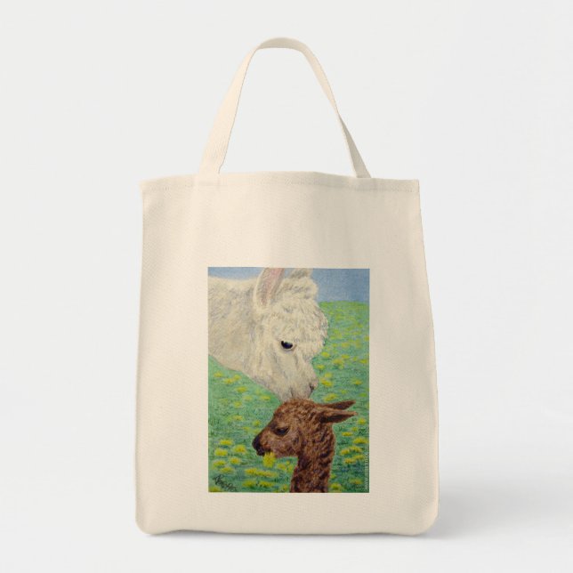Alpaca & Cria Tote Bag - "Alpaca Kiss" Tragetasche (Vorne)