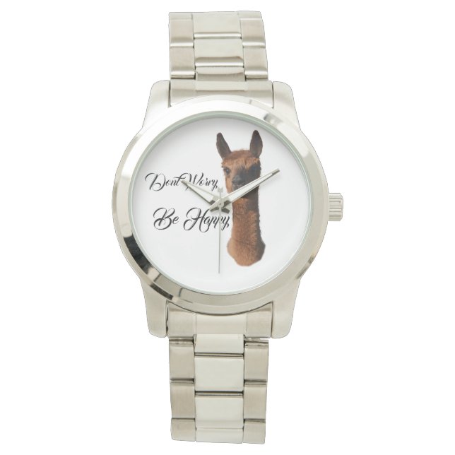 Alpaca Dont Worry Be Happy, Unisex Armbanduhr (Vorderseite)
