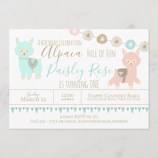 Alpaca Erster Geburtstag mit Spaß verpackt Einladung