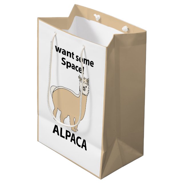 Alpaca Ich Wollte etwas Raum Funny Alpaca Mittlere Geschenktüte (Vorderseite Schrägansicht)