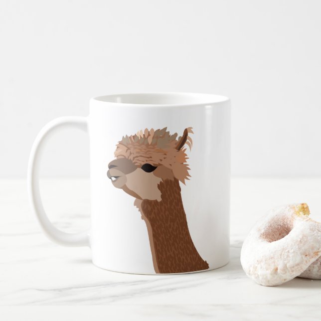 Alpaca Illustration Niedlich Kaffeetasse (Mit Donut)