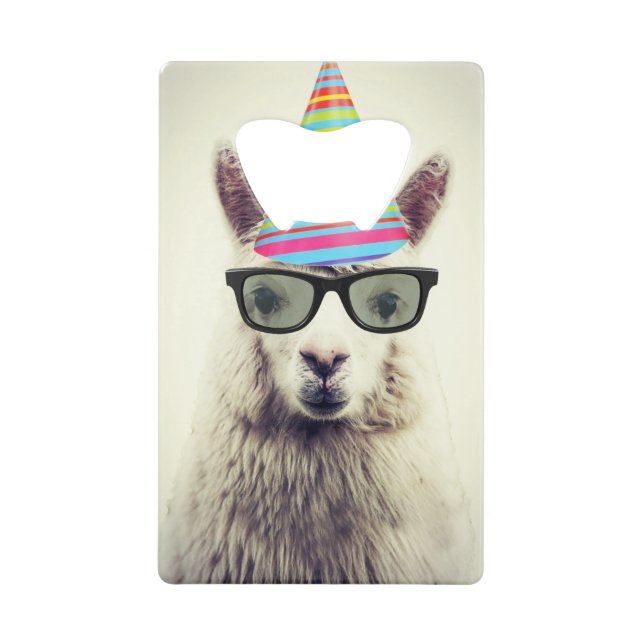Alpaca in Brille und Party Hat Geldbeutel Flaschenöffner (Vorderseite)