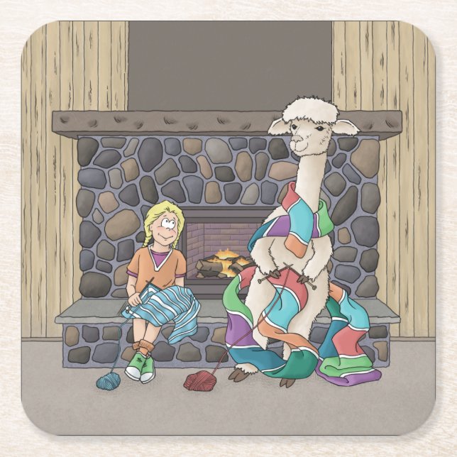 Alpaca Knitting Rechteckiger Pappuntersetzer (Vorderseite)