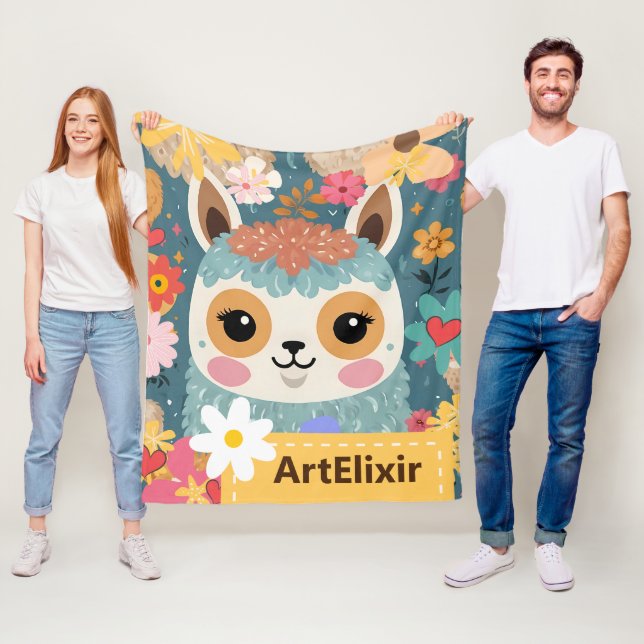 Alpaca Lama Niedliches Blumenmuster Fleecedecke (Beispiel)