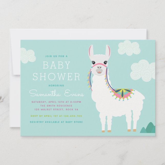 Alpaca Llama Birthday Baby Dusche Einladung (Vorderseite)