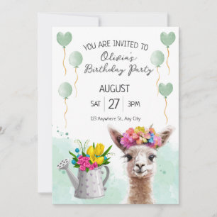 Alpaca llama Kid Birthday   Einladung der Babydusc