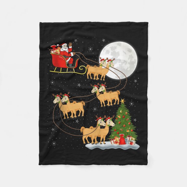 Alpaca Llama Santa Sleigh Flying Funny Magical Chr Fleecedecke (Vorderseite)