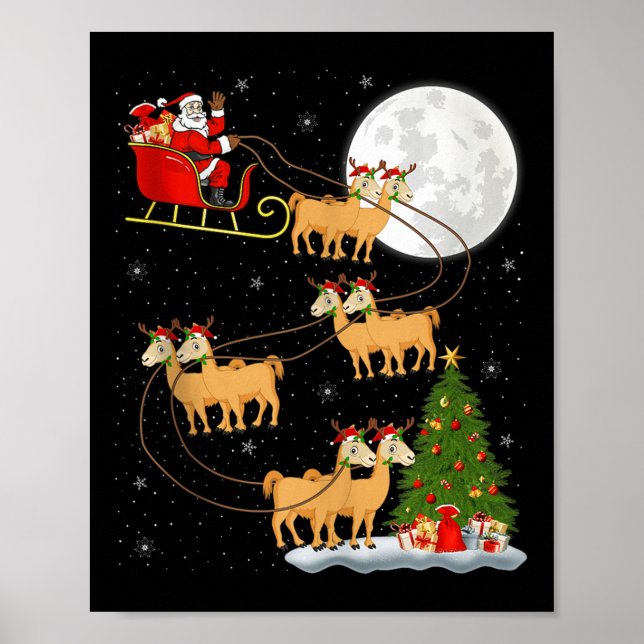 Alpaca Llama Santa Sleigh Flying Funny Magical Chr Poster (Vorne)