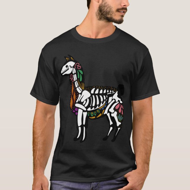 Alpaca Llama Skelett, Halloween T-Shirt (Vorderseite)