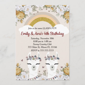 Alpaca Llama Twins Kindergeburtstag Einladung