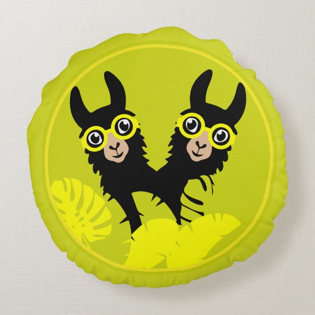 Alpaca llama Twins Rundes Kissen (Rückseite)