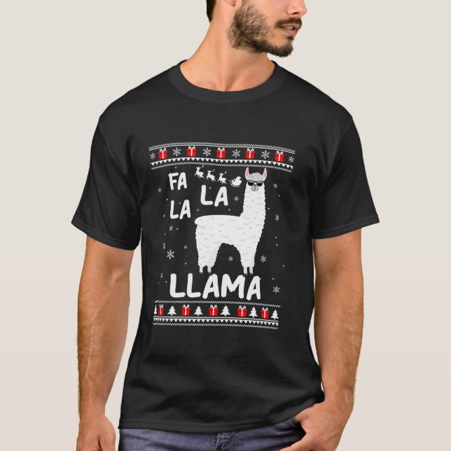 Alpaca Llama Xmas Ugly Sweater Fa La Llama Chri T-Shirt (Vorderseite)