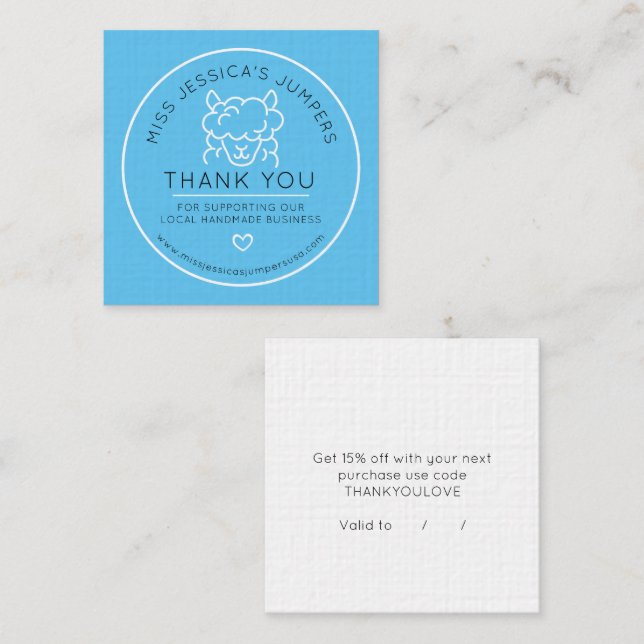 Alpaca-Logo für die Knitterwolle blau Danke Treuekarte (Vorne/Hinten)