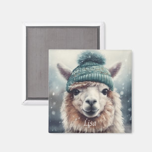 Alpaca mit blauer Mütze, anpassbar Magnet