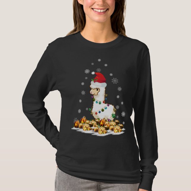 Alpaca Mit Weihnachtsmannmütze Weihnachten Alpaca T-Shirt (Vorderseite)