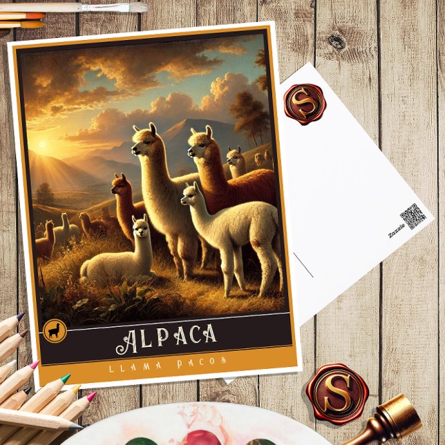 Alpaca | Niedliche Vintage Tierpostkarte Postkarte (Von Creator hochgeladen)