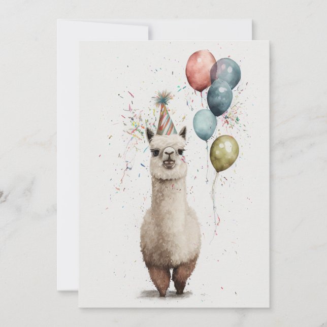 Alpaca Party Hut und Balloons Flat Greeting Card Dankeskarte (Vorderseite)
