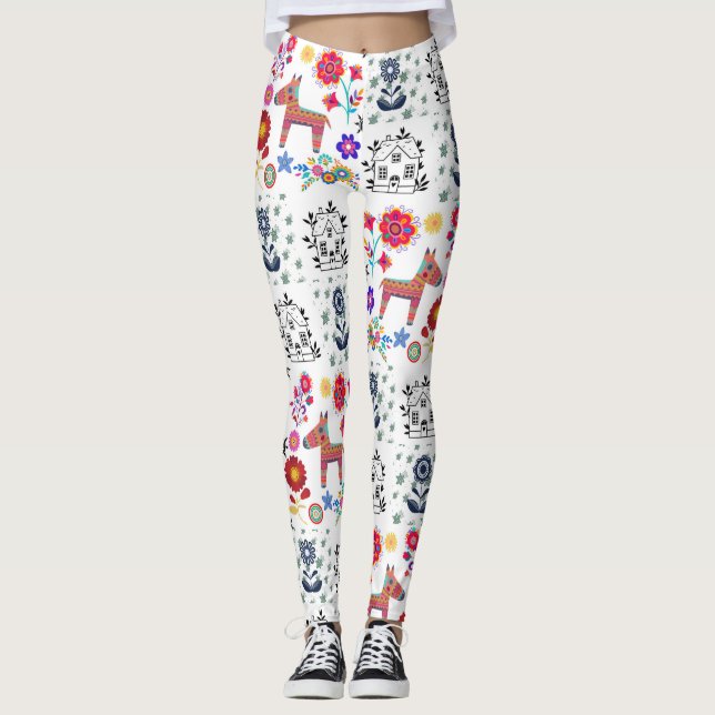 Alpaca Pinata mit Blauem Haus und Blume Leggings (Vorderseite)