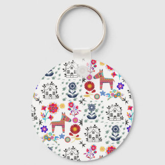 Alpaca Pinata mit Blauem Haus und Blume Schlüsselanhänger