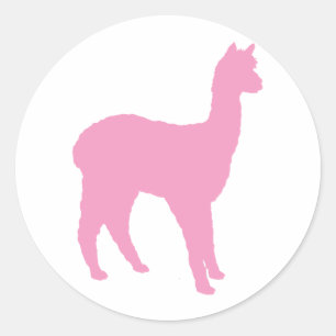 Alpaca-Silhouette (in Rosa) Runder Aufkleber