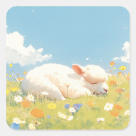 Alpaca Sleeping Meadow Quadratischer Aufkleber