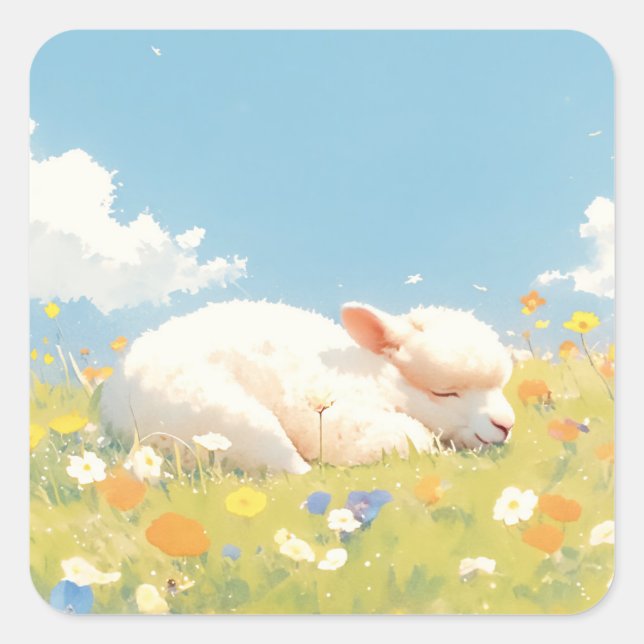 Alpaca Sleeping Meadow Quadratischer Aufkleber (Vorderseite)