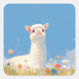 Alpaca Springtime Serendipity Quadratischer Aufkleber